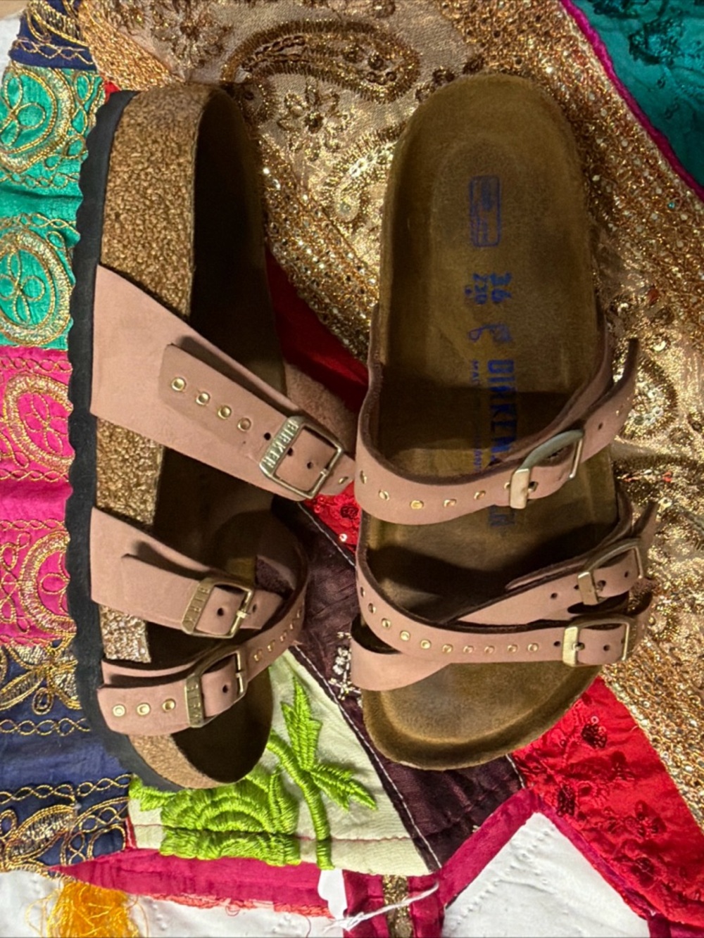 Birkenstock Old Rose Studded Triple Strap Buckle Sandals - Picture 8 of 16